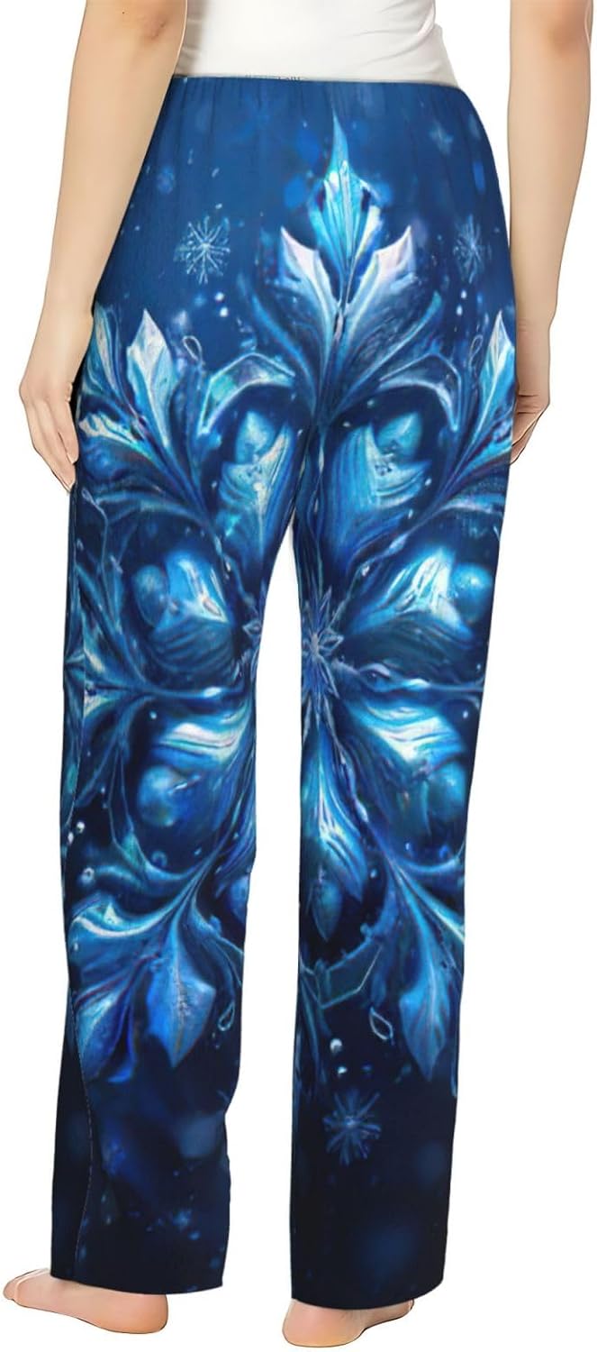Blue Christmas Snowflake Print Fashion Cozy Womens Flannel Pajama Pants,Perfect For Christmas And Everyday Wear