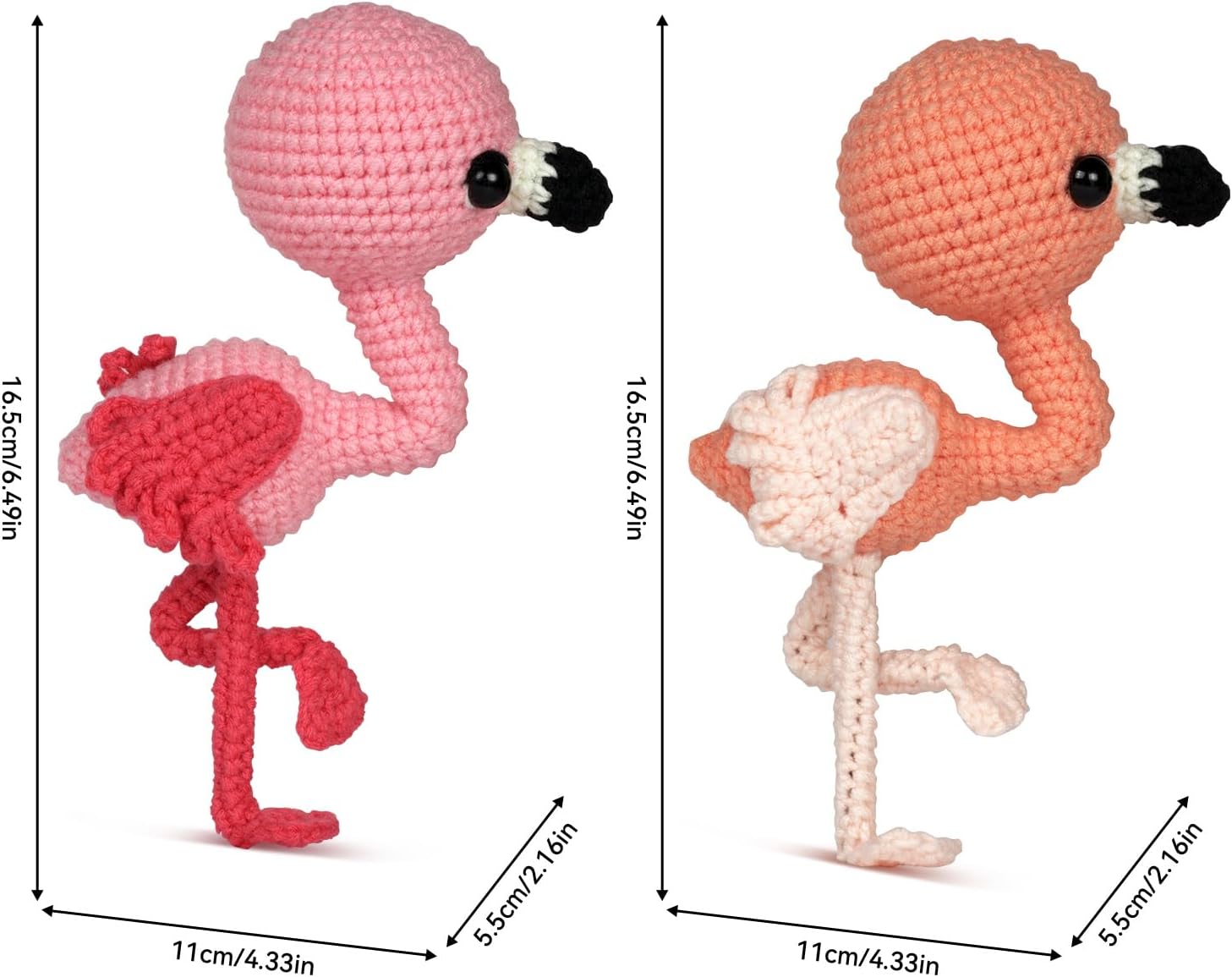 Dimensions of the finished crochet flamingo dolls