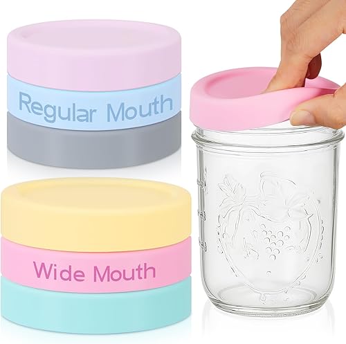 Miniatura 20 de 6 piezas de tapas de silicona de boca ancha para tarro de albañil, tapa gruesa a prueba de fugas para todos los tarros de albañil de boca ancha de