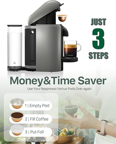 Miniatura 8 de Grasseed Coloridas tapas de papel de aluminio para reutilizar cápsulas Nespresso, fundas para cápsulas VertuoLine compatibles con cápsulas Nespresso