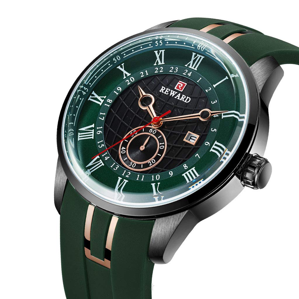 LXMJ-REWARD Watch Men's Silicone Belt Sports Casual Multi-layer Three-dimensional Waterproof Quartz Watch Father's Day/Birthday/Wedding Green