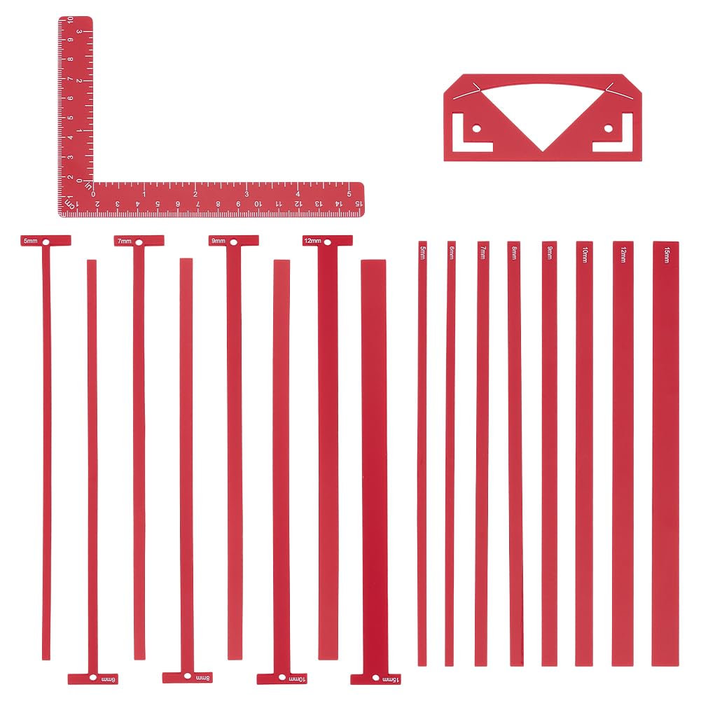 UNICRAFTALE 17Pcs Flexible Acrylic Book Binding Ruler Set Book Binding Package Red Bookbinding Easy Scrapbooking Tool T-Shaped Rulers for Bookbinding Scrapbooking Handmade Tools Supplies