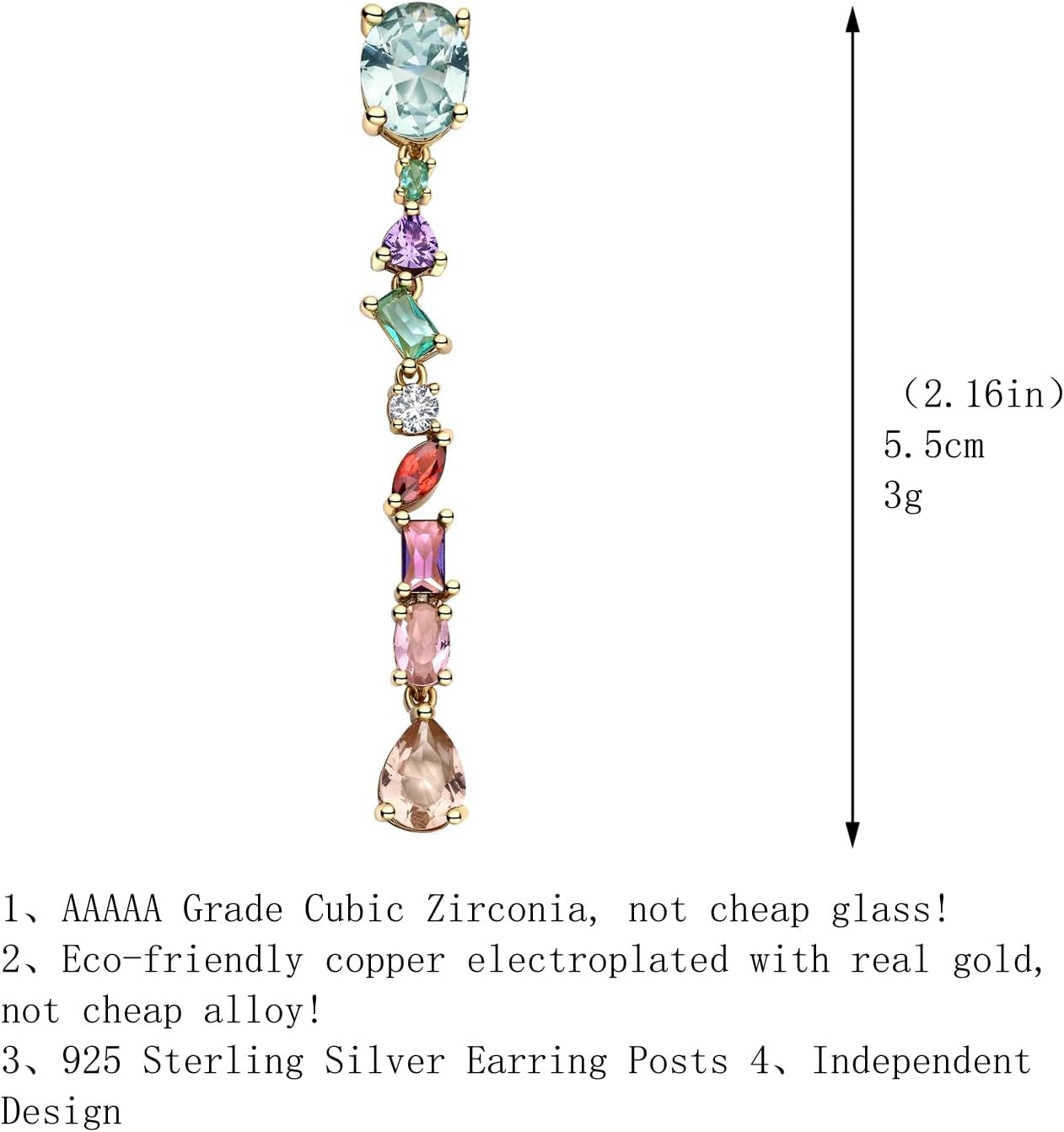 Long Crystal Dangle Earrings for Women Wedding Bridal Colorful Rhinestone Cubic Zirconia Drop Earrings for women Mom Wife - Image 5