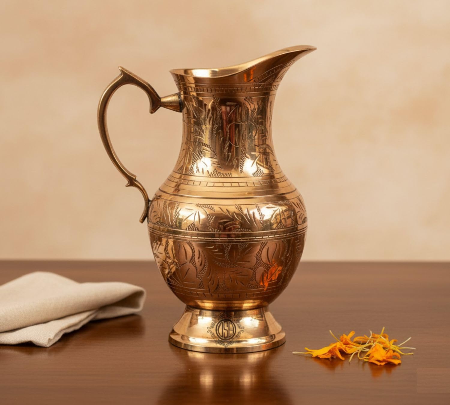 - Dsh Crafting Your Curiosity Brass Jug/Pitcher Designer Embossed Design Mughal Style For Serving Drinking Water, Home Decor Drinkware & Tableware Gold - 1060 Ml