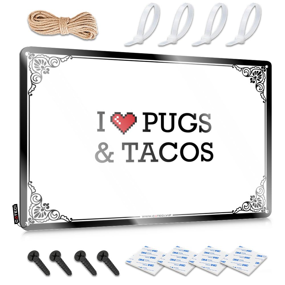 Stuff For Bedroom Clean Cool Wall Art - I Love Pugs & Tacos Rustic Wall Art Accessory Easy Hang For Bar(30X40CM)