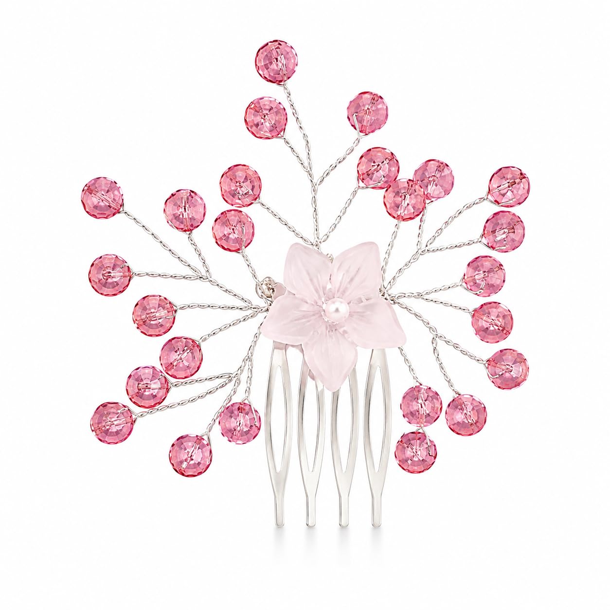 Pink Crystal Bridal Tiara for Women | Wedding Hair Accessory | Handmade Floral Crystal Hair Comb | Bridal Hair Jewelry-image-43