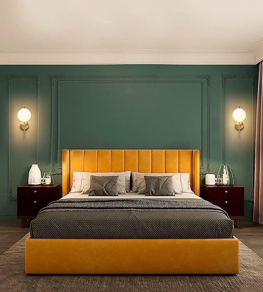 Lampada da Parete Interno, Portalampada da Parete Dorato, E27 Lampada a Muro Paralume di Vetro 12CM, Lampada a Muro Creative Palla di Vetro E27 lampadina NON Contiene, per Camera da Letto, Soggiorno