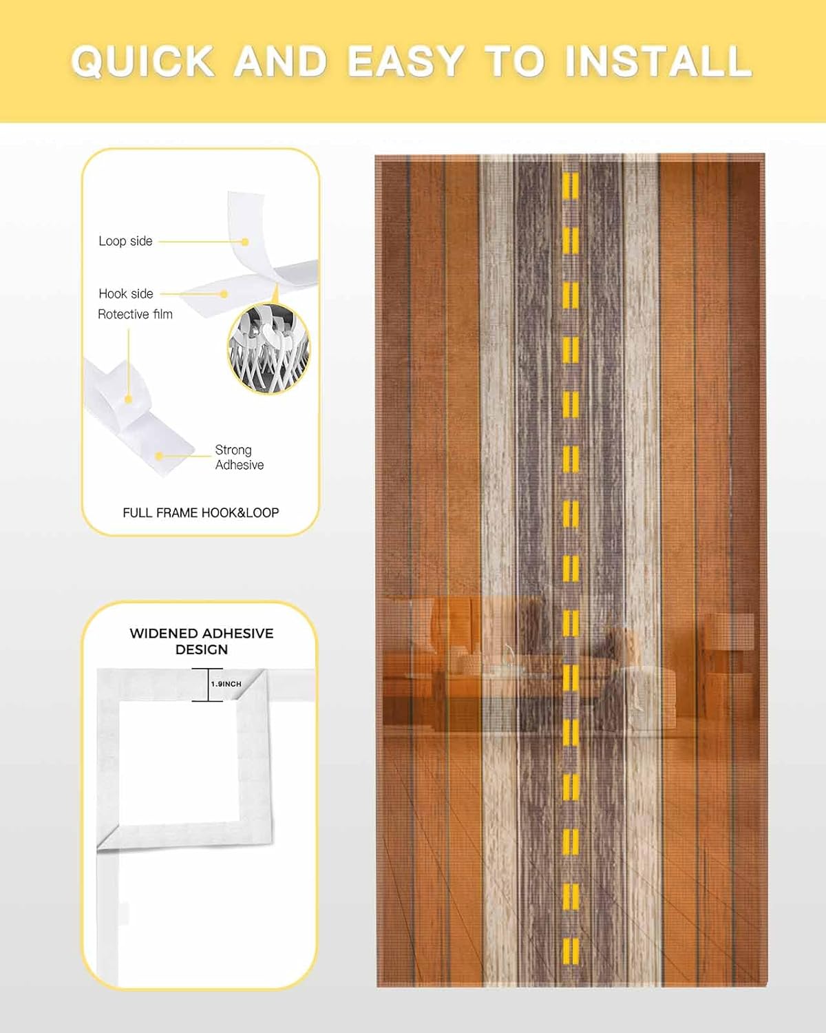 Amber Orange Brown Wood Magnetic Screen Door, Modern Vintage Wooden Hands Free Screen Mesh Size 38" x 83", Reinforce Heavy Duty Mesh Screen Doors for Patio/Front/Sliding Door