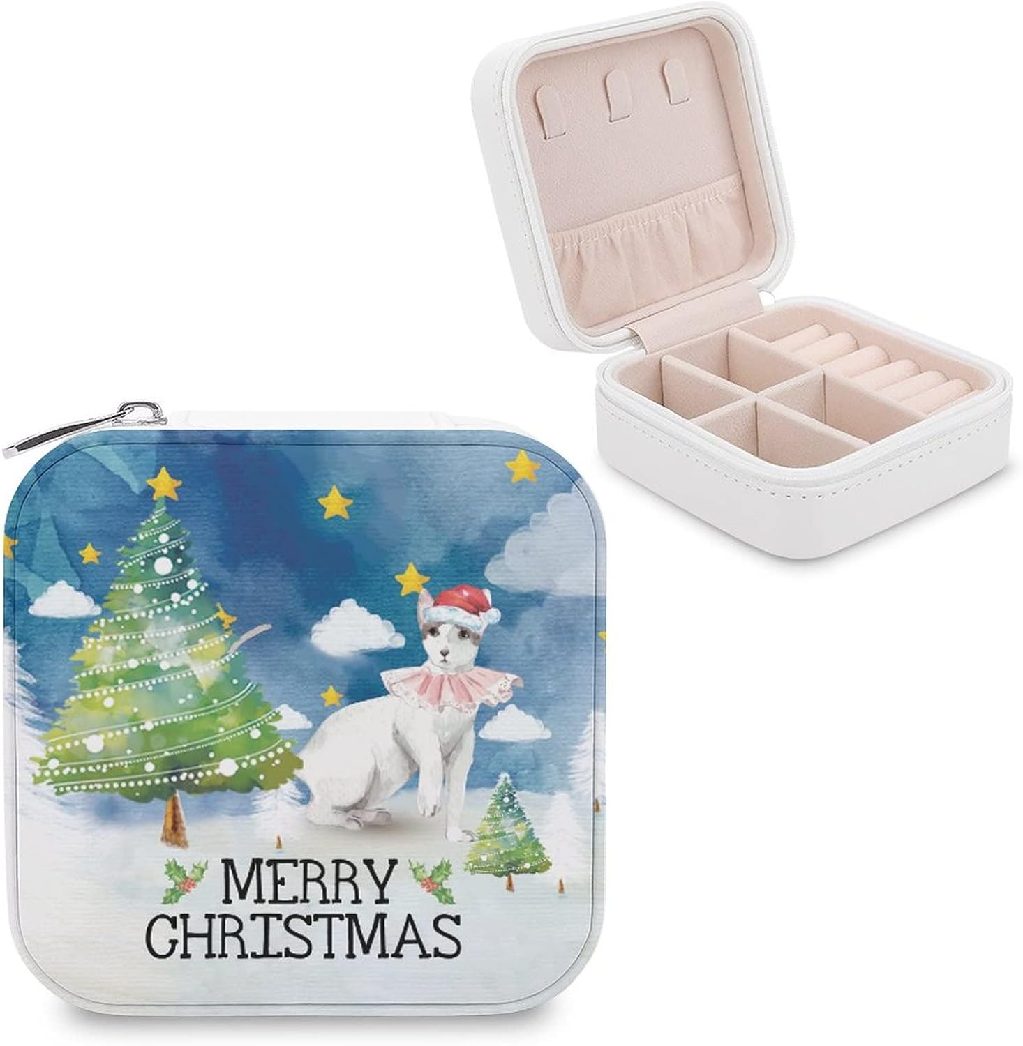 Merry Christmas Dog Pet Deerdog Small Jewelry Box Funny Animal Travel Small Organizer Portable Display Storage Case for Rings Earrings Necklace Xmas Gifts for Girls Women