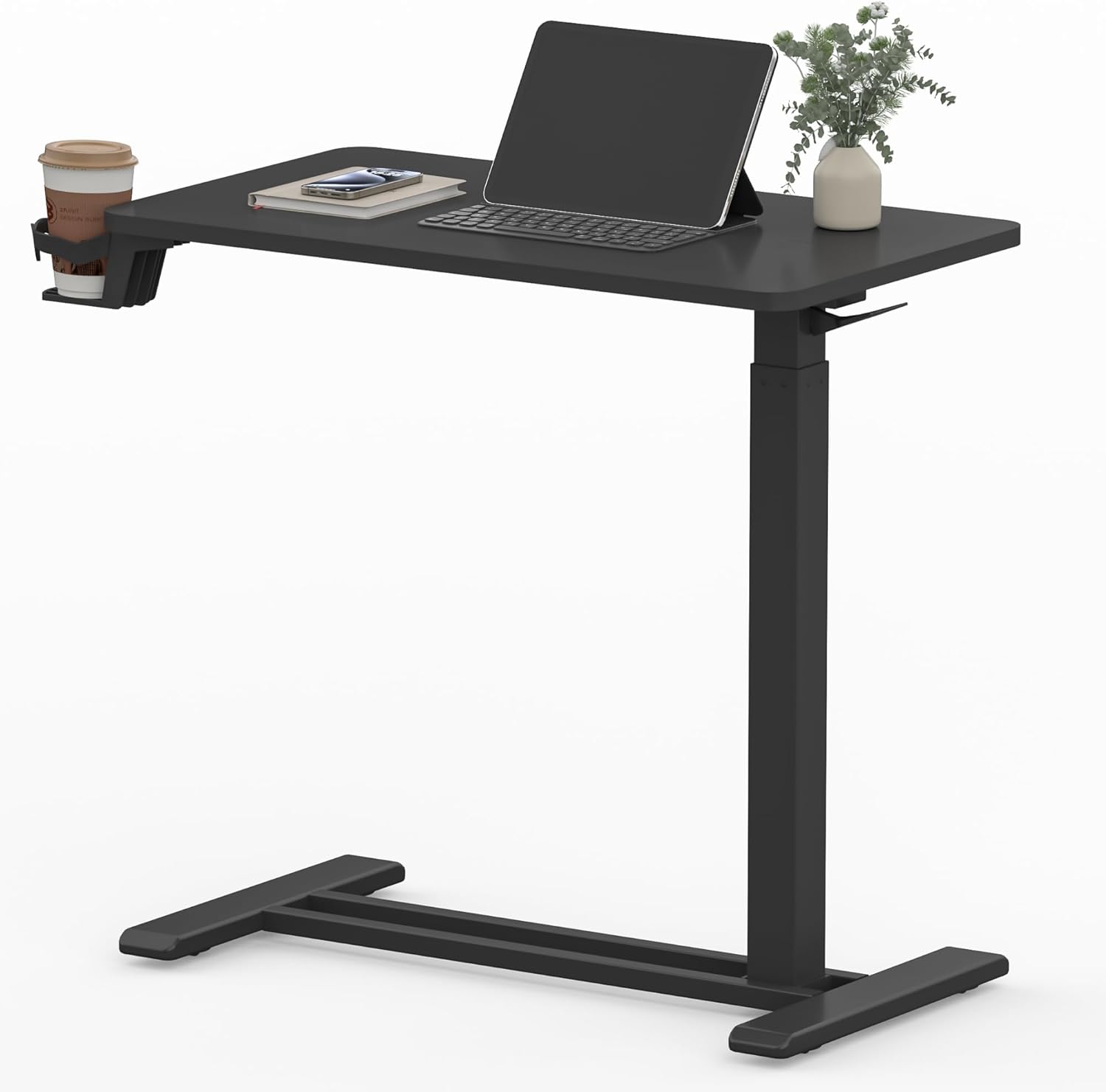 Mesa para Notebook com Altura Ajustável, Sofá e Cama Mesa Lateral Portátil Industrial com Rodízios Móveis e Porta Copos para Home Office Suporte de Laptop e Mesa de Cabeceira Ergonômica