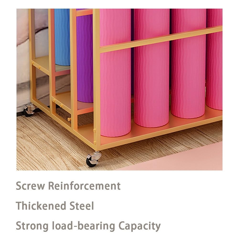 Soporte para esterillas de Yoga, Carrito Resistente de 3 Niveles con Ruedas, Soporte metálico para 30 esterillas y Rodillos de Espuma, Organizador para gimnasios/Estudios de Yoga (Negro, 80