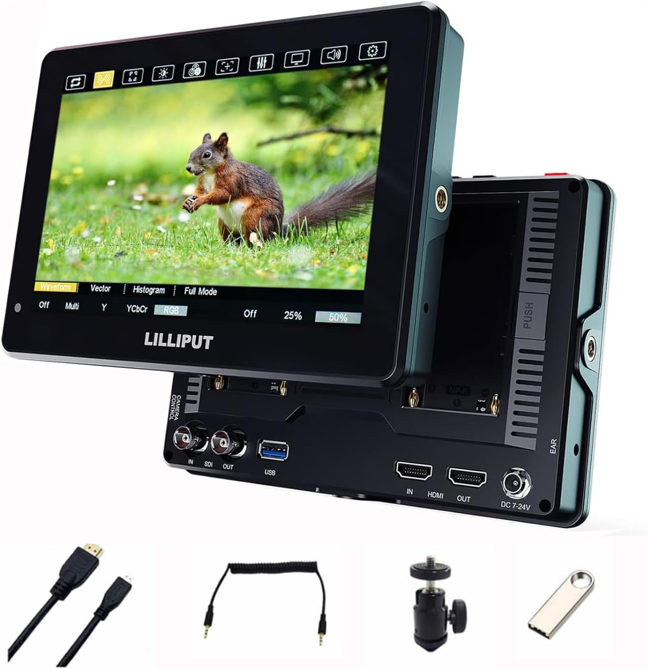 Lilliput HT7S 7 Inch Camera Field Monitor,Urtra Bright 2000 Nits 1920 * 1080 Touch Screen Director AC Monitor with 3G-SDI&HDMI Input/Output and Two Battery Slot