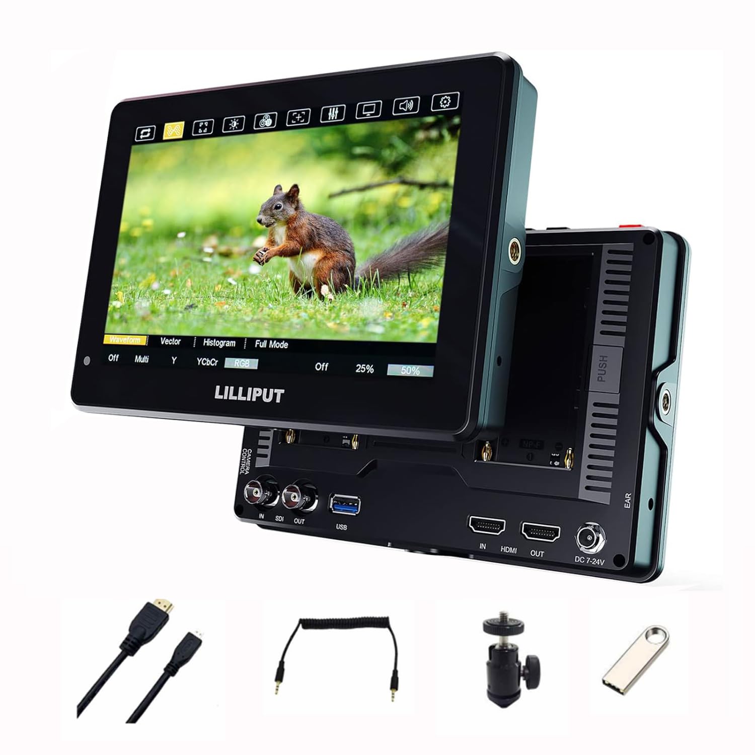 Lilliput HT7S 7 Inch Camera Field Monitor,Urtra Bright 2000 Nits 1920 * 1080 Touch Screen Director AC Monitor with 3G-SDI&HDMI Input/Output and Dual Battery Slot