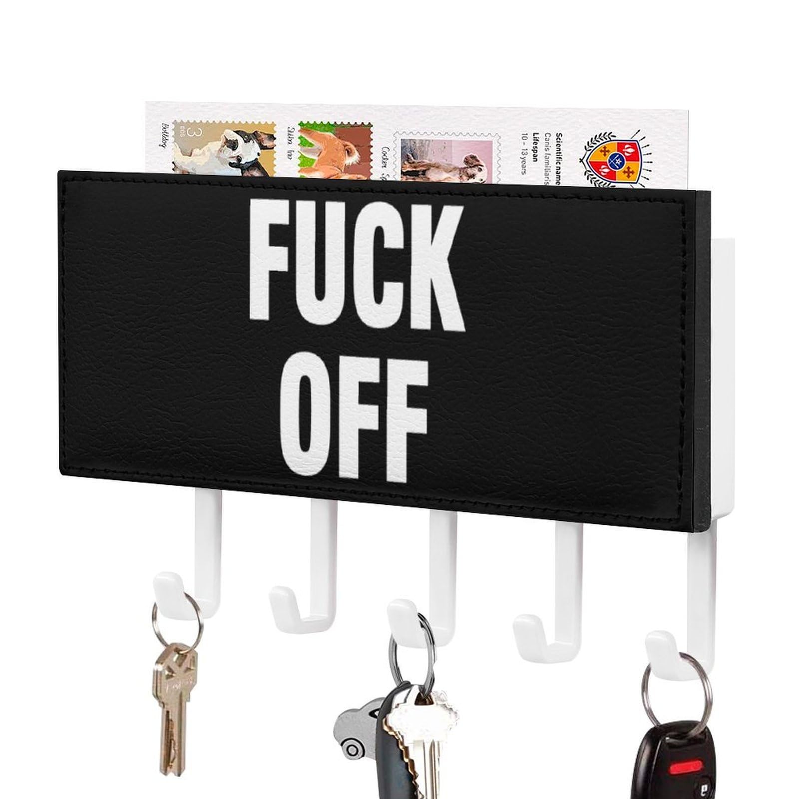 NCLQVJXZKHW Fuck-Off Key Holder with 5 Hooks Key Hooks Wall Mounted Key Racks Key Hanger Organiser Shelf