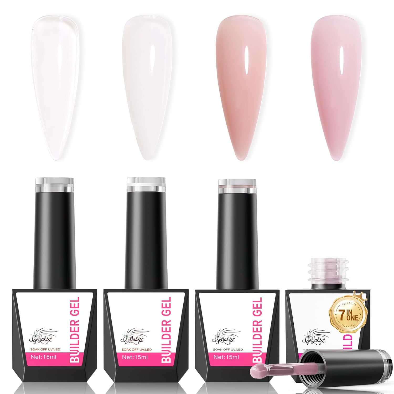 GAOY Colored Builder Base 30g with a Brush, 4-in-1 Long Lasting Nail Builder Gel Nude Pink Natural Jelly, Soak Off UV Light Cure Nail Strengthening, Sea Pink