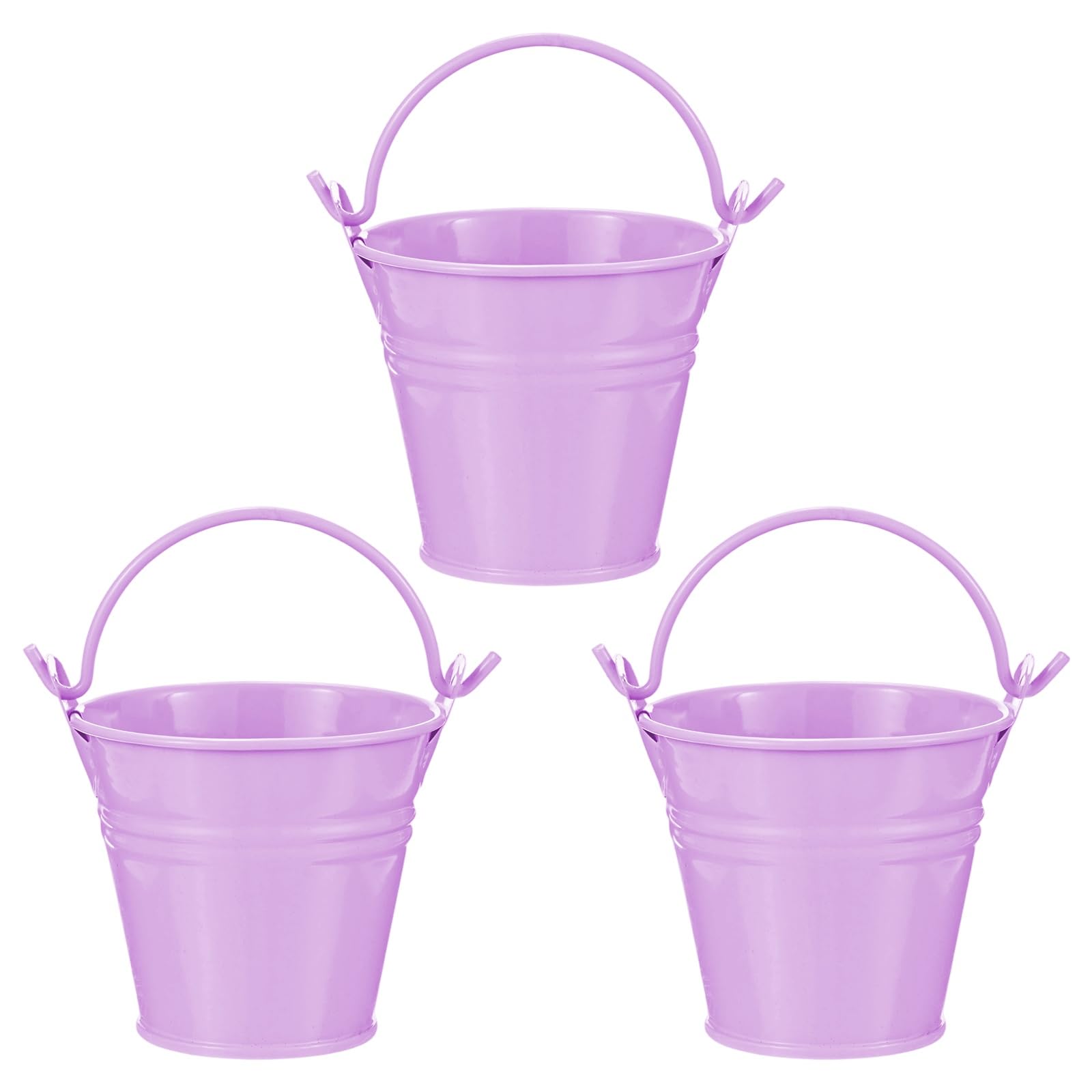 M METERXITY 3-Pack Small Metal Bucket with Handle, 2.4 x 2.2 Inch Iron Mini Buckets for Farmhouse Flower/Garden Planters/Decorative Table Centerpieces [Light Purple]