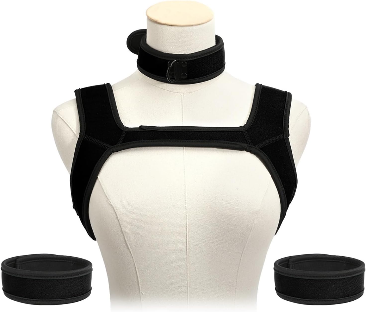 Men's Neoprene Harness Elastic Shoulder Straps - Athletic Muscle Chest Harness with Choker Armband