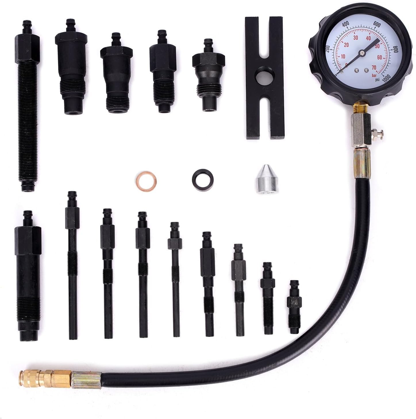Diesel Engine Compression Tester Kit with 0-1000 psi Gauge and Adapters Cylinder Pressure Test Tool Kit Diesel Injector Tester Check Cylinders in Diesel Car & Truck