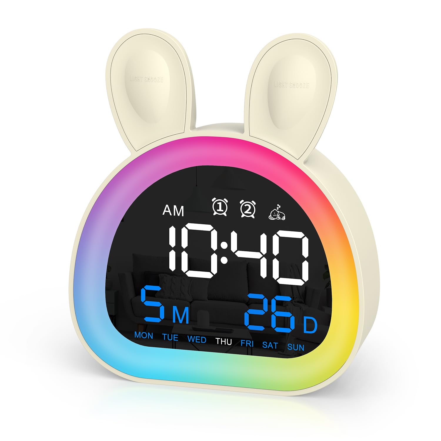 ORIA Kids Rabbit Alarm Clock, Night Light, Dual Alarms, Rechargeable