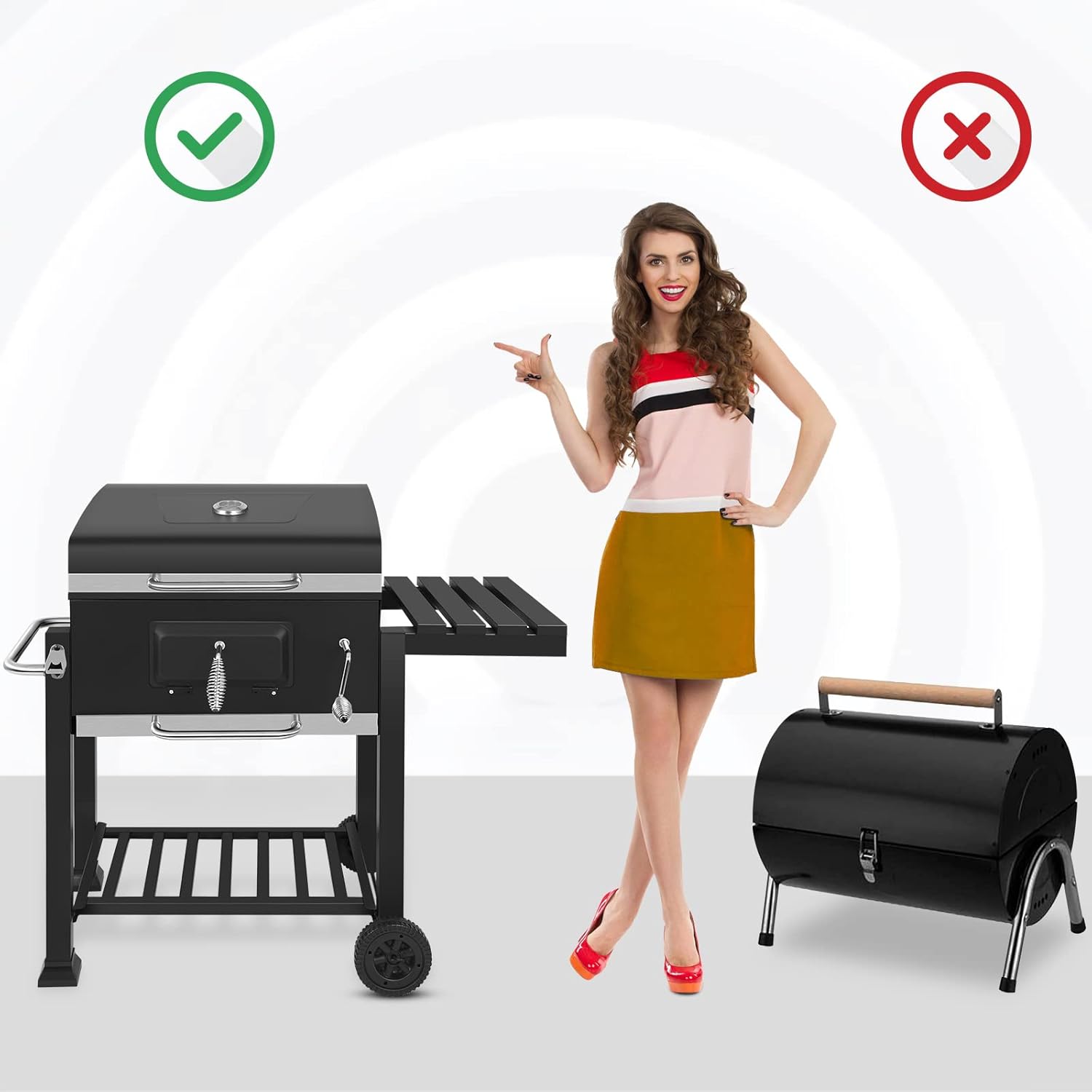 Spexlb 17 Inch Charcoal Grill,BBQ Grill Camping Stove for Outdoor Cooking Portable Heavy Duty Round with Wheels Grilling for Tailgating Patio Backyard Camping,Red : Patio, Lawn & Garden