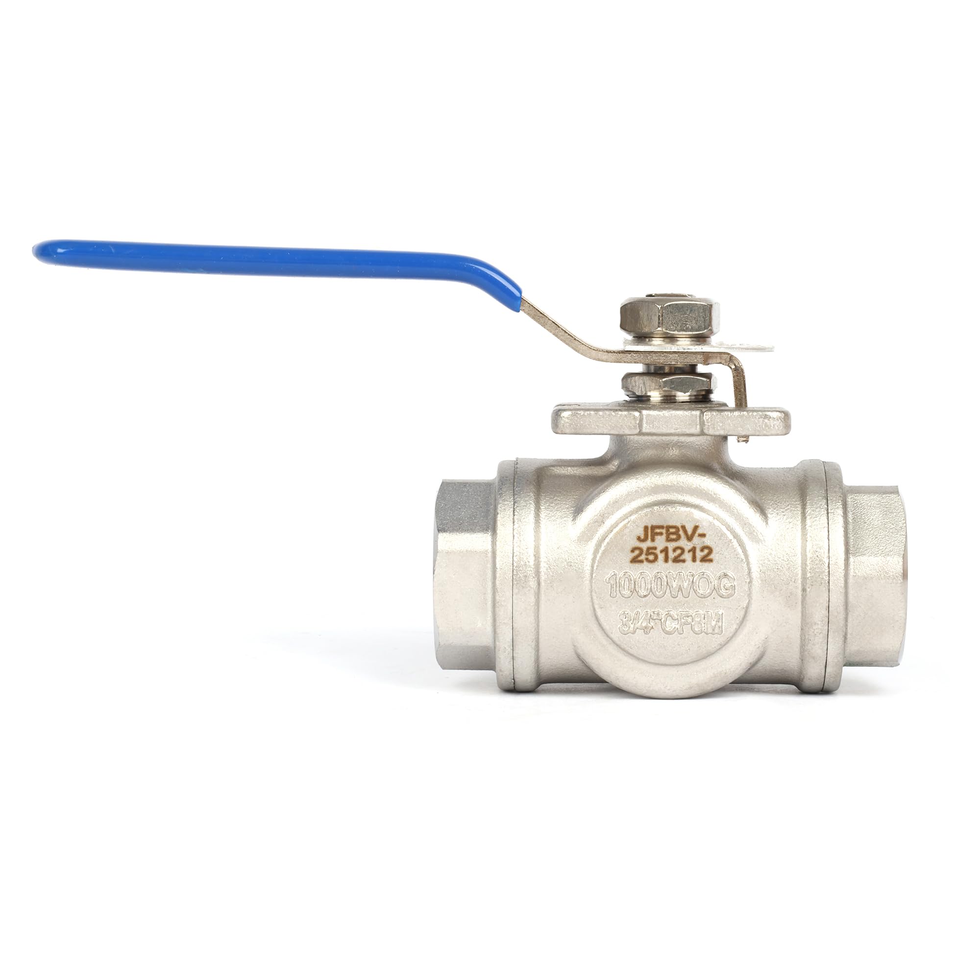 U.S. Solid Valvola a sfera 3 vie in acciaio inox 304 – 3/4" DN20, filettatura G, flusso a L, montaggio a cuscinetto