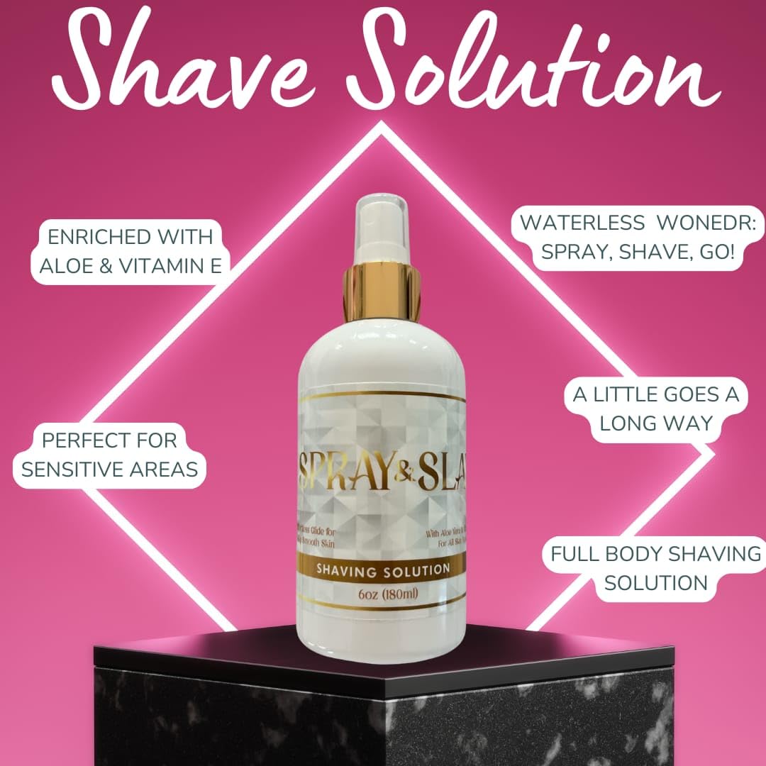 Spray & Slay Shave Solution - Waterless Shaving Spray for Women, Aloe & Vitamin E Infused, Quick & Mess-Free Application, Smooth & Moisturized Skin, Perfect for On-the-Go Shaving, No Rinse Needed!
