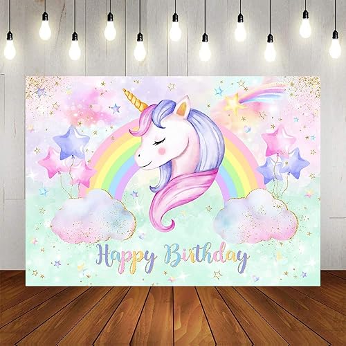 Miniatura 3 de Avezano Telón de fondo de cumpleaños de unicornio pastel arco iris nube purpurina estrellas unicornio decoraciones de cumpleaños de unicornio para