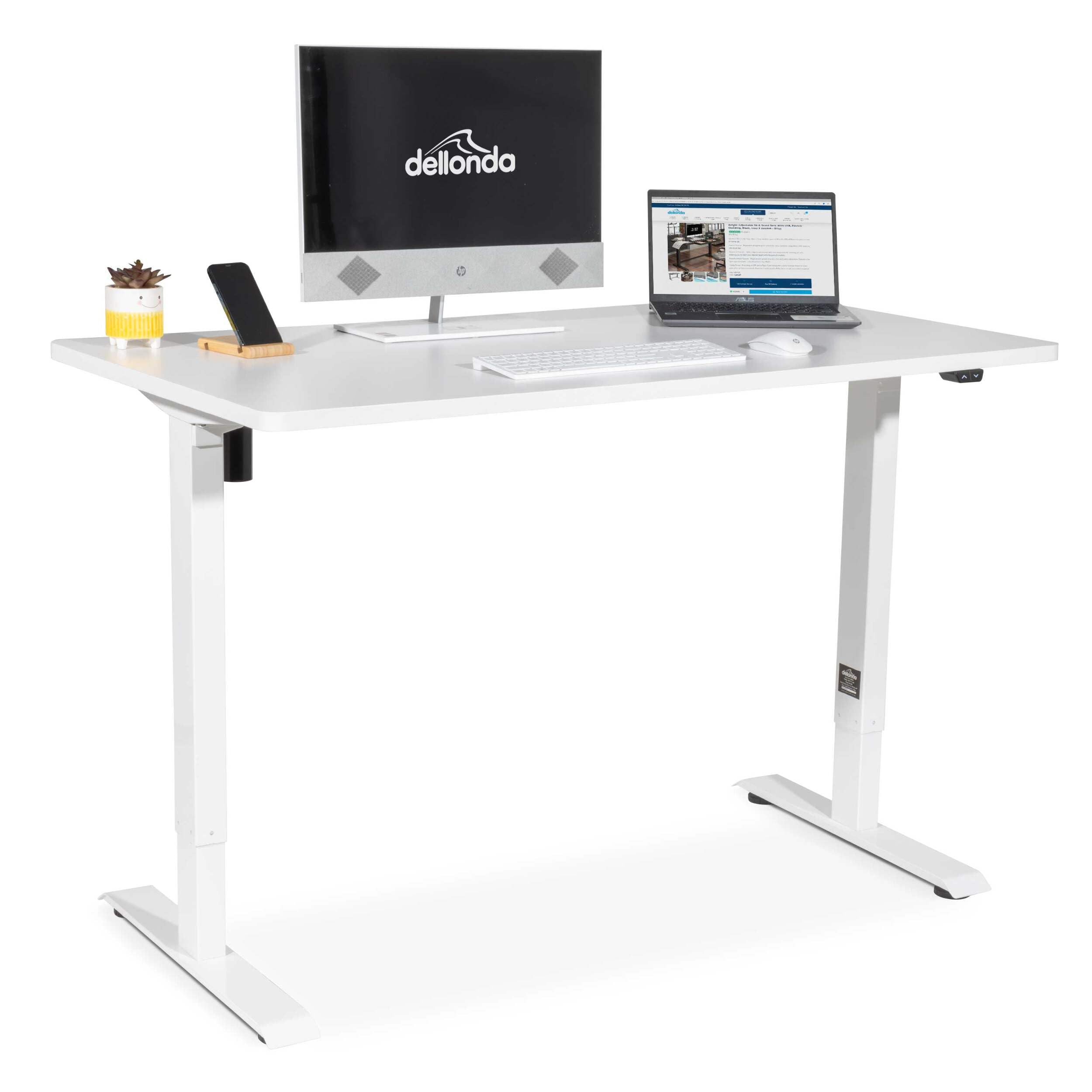 Dellonda White Electric Height Adjustable Standing Desk, Single Motor, 1400 x 700mm - DH67