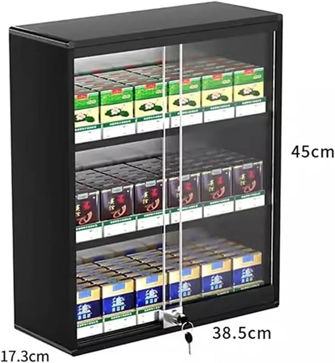 Wall-Mounted Cigarette Display Rack - Aluminum Alloy Retail Showcase with Automatic Push Mechanism, Tempered Glass Sliding Door, Lockable Organizer for Stores & Bars