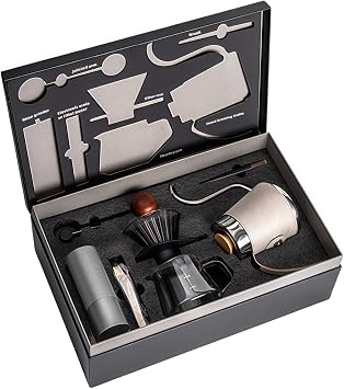 Coffee Grinder, 6-Piece Set, Manual Coffee Starter Set, Drip Equipment, Heat Resistant Glass, Hand Grinding, Stylish, Portable, Home Use, Equal Labor Saving, Outdoor, Travel, Beginner, Gift, Present