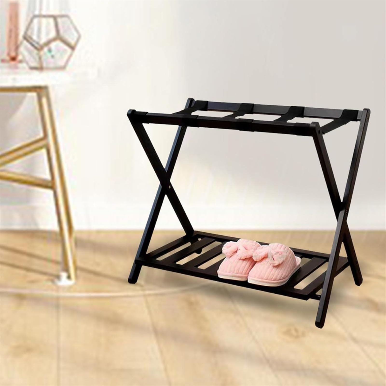 Porta Maletas Hogar Soporte Plegable De Bambú para Maleta con Estante Almacenamiento, para Equipaje para Habitación Hotel Y Invitados Portaequipajes Invitados