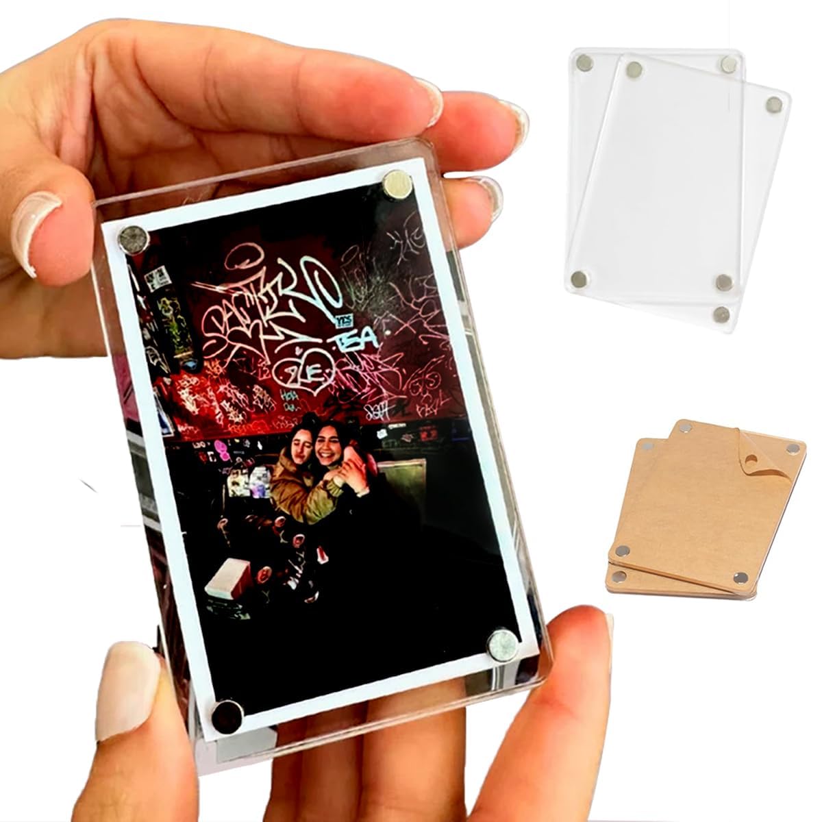 PICASSO SIGNAGE Acrylic Photo Picture Display Frame Magnetic Photo Frame – Double-Sided Fridge Magnet Display for Instax Mini & Prints, Clear Acrylic Magnetic Holder for Refrigerator, Locker, Office – Fits Instant Photo Prints (set of 6) only frames