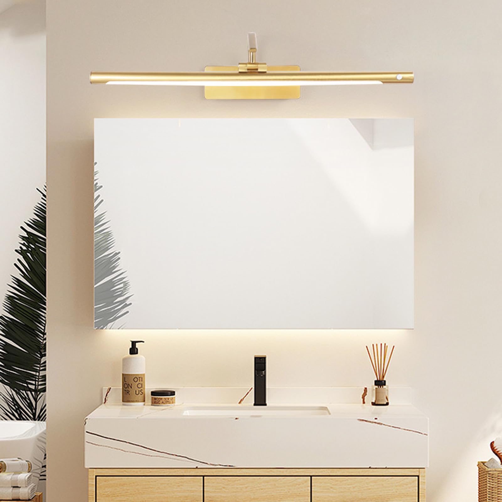 LED Spiegelleuchte Wandlampe mit Bewegungsmelder Wandbeleuchtung mit Schalter Wandleuchte Indoor Drehbarem Wandleuchten für Schlafzimmer Wohnzimmer Arbeitszimmer (Schwarze-Neutrales Licht,40cm)