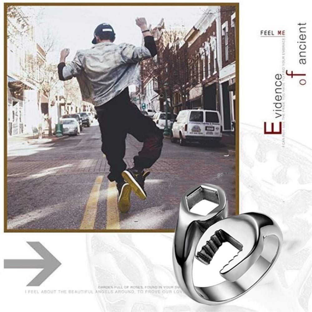 JewelryWe Anillo de acero inoxidable pulido para hombre, diseño de llave mecánica, color plateado (con bolsa de regalo)