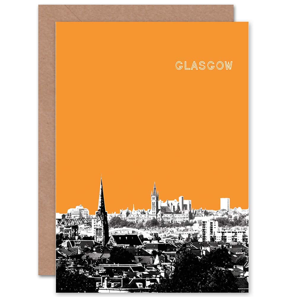 Wee Blue Coo PHOTO CITYSCAPE VIEW SKYLINE GLASGOW SCOTLAND BLANK GREETINGS CARD