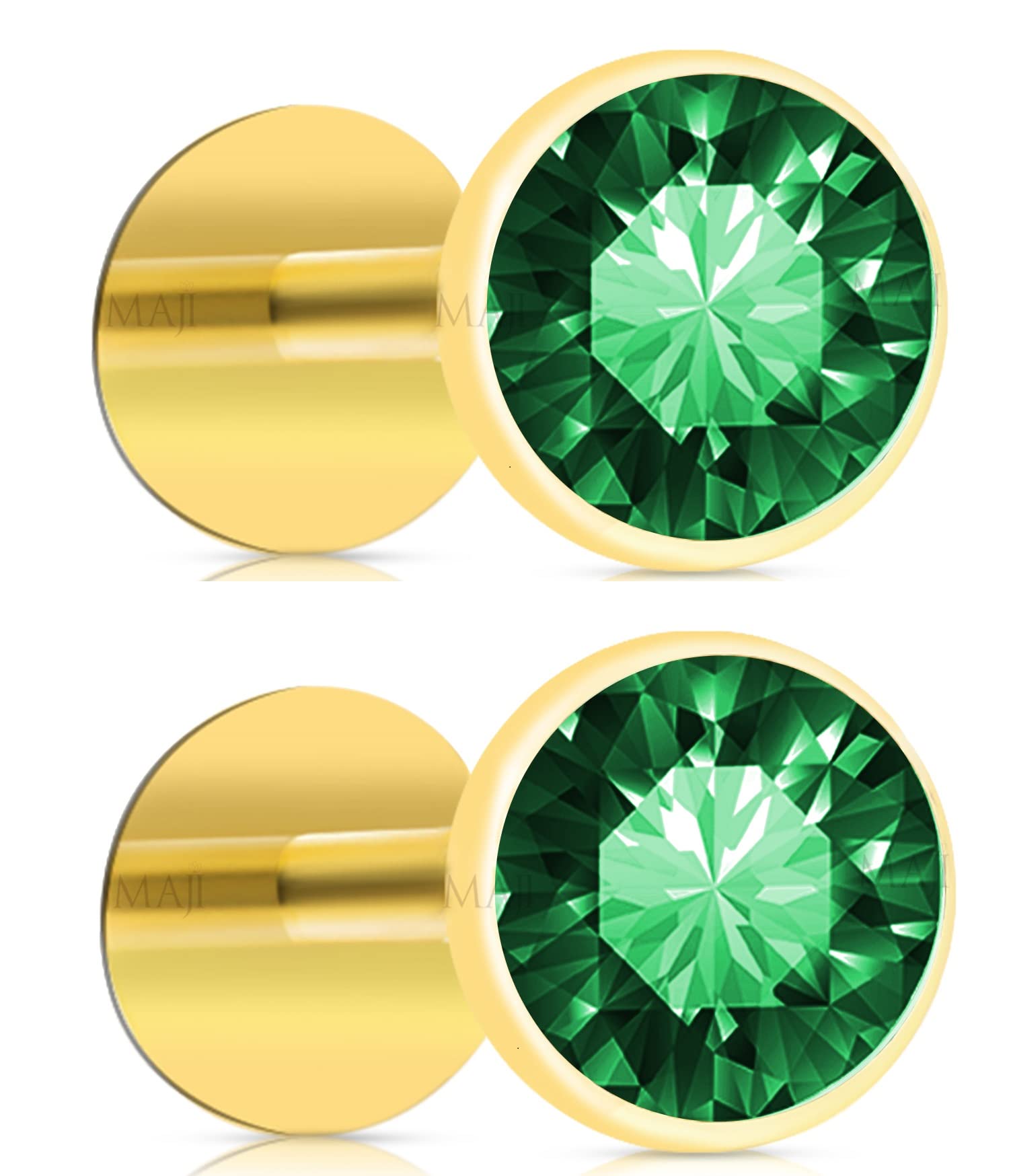 MAJI by GEHLOT Combo Round Cup Shape Diamond | Pure Gold | Piercing Pair Nose Pins Studs/Earring For Women And Girl - 2 unit (Green) (B0BMQN4LDM) Amazon Price History, Amazon Price Tracker
