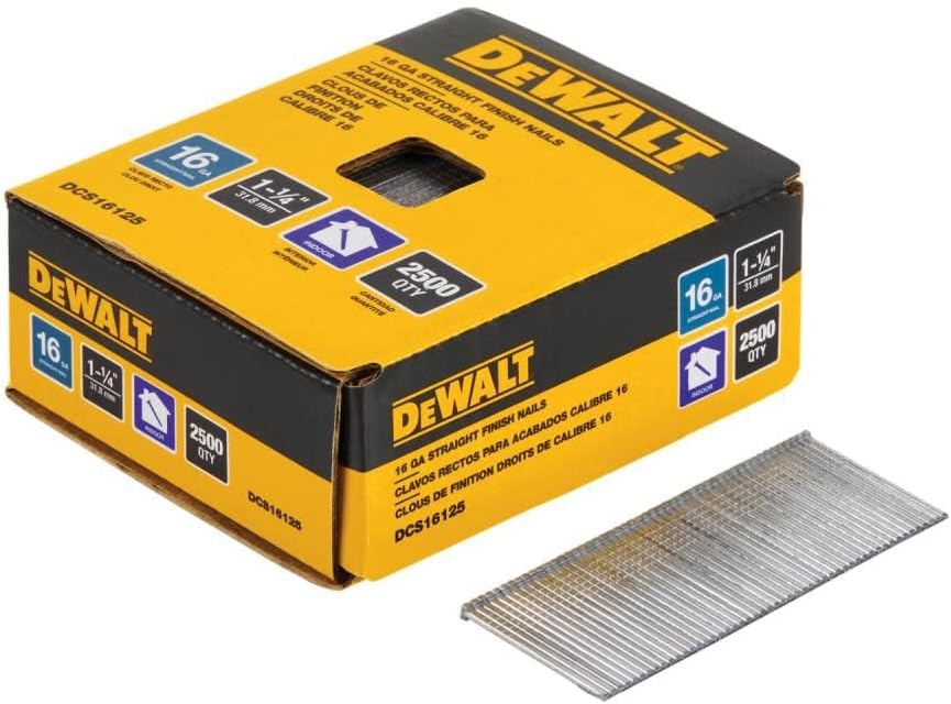 DEWALT Finish Nails, 11/4Inch, 16GA, 2000Pack (DCS16125) Collated