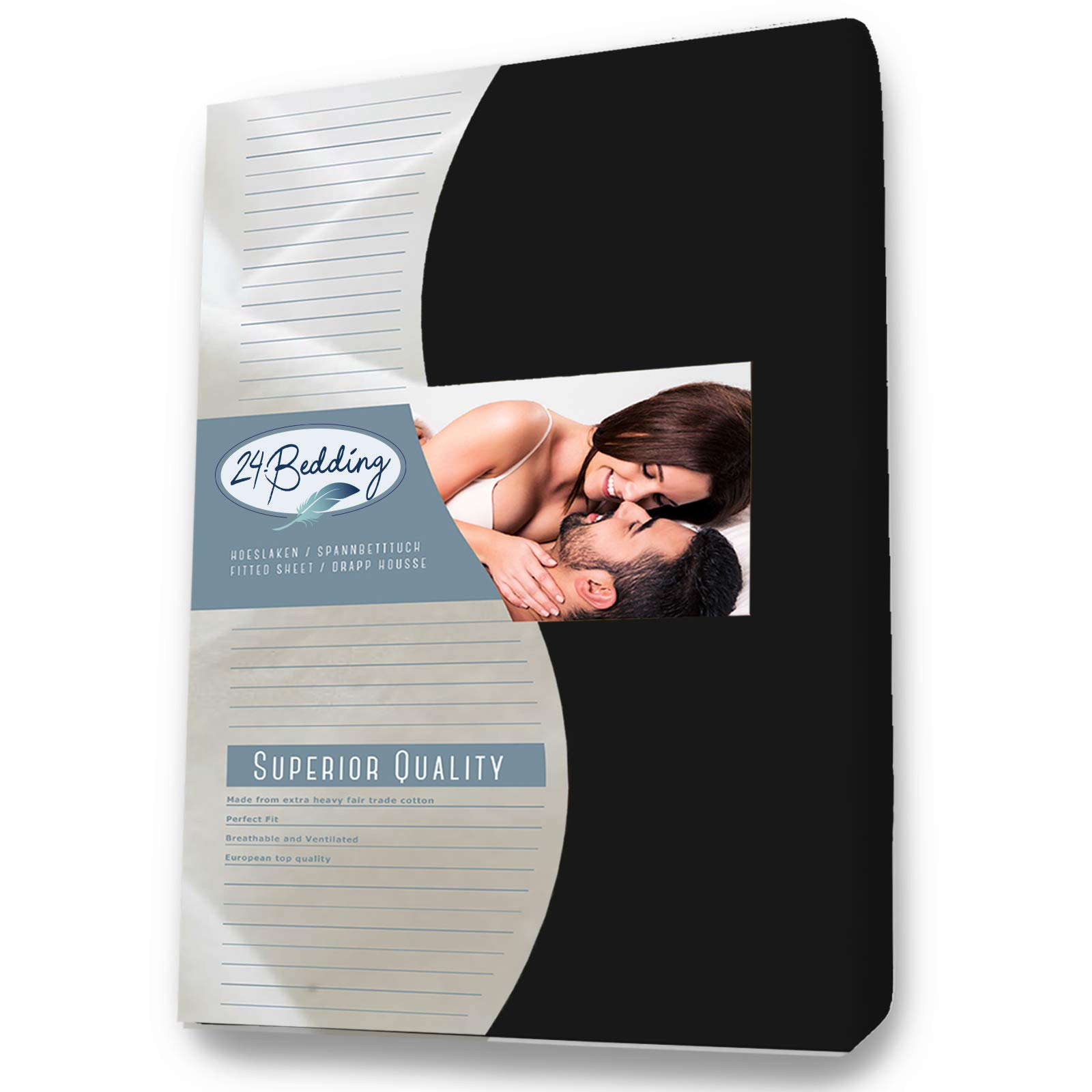 Superior cotton fitted sheet Queen 160 x 200 cm Black - Extra Deep 11"/30cm