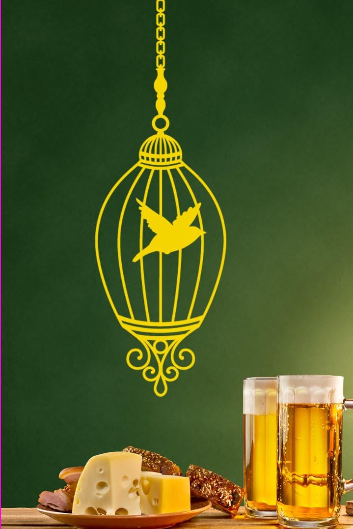 Cute Decorative Yellow Birdcage Wall Vinyl Decal - 36" Tall