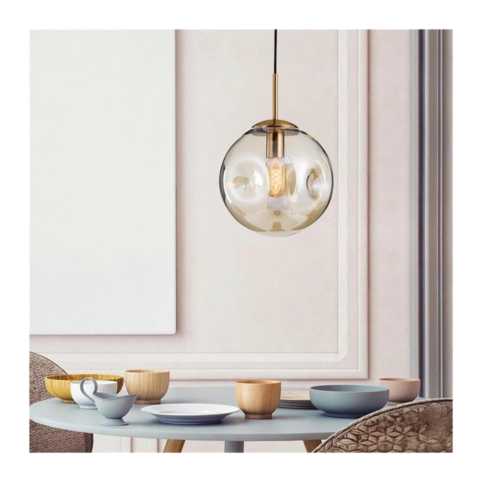 MESOVFCA Modern Loft Glass Globe Pendant Light LED E27 Scandinavian Pendant Light
