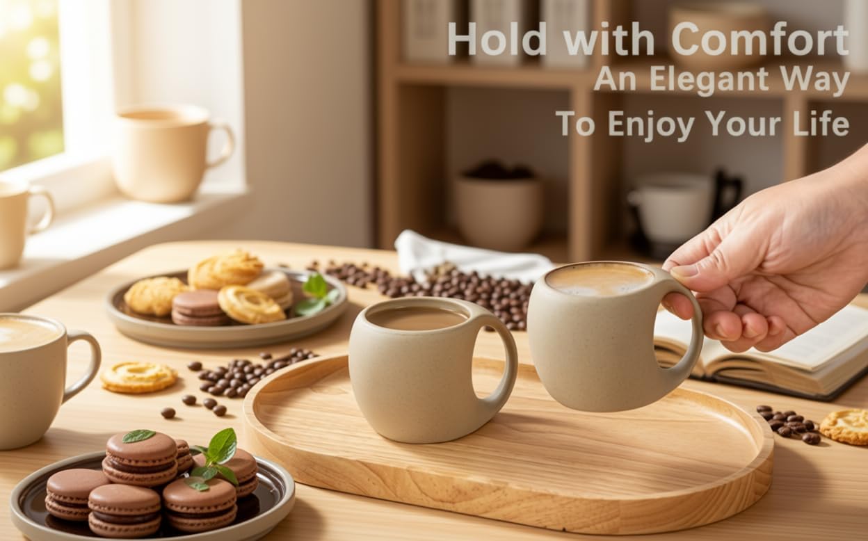 Ceramic Espresso Cups Set of 4, Double Espressos Shots Cup,4 OZ Espresso Mugs,Cute Small Coffee Cups for Double Shots,Cappuccino,Small Latte,Tea,Cafe (Neutral Beige, 4 OZ)