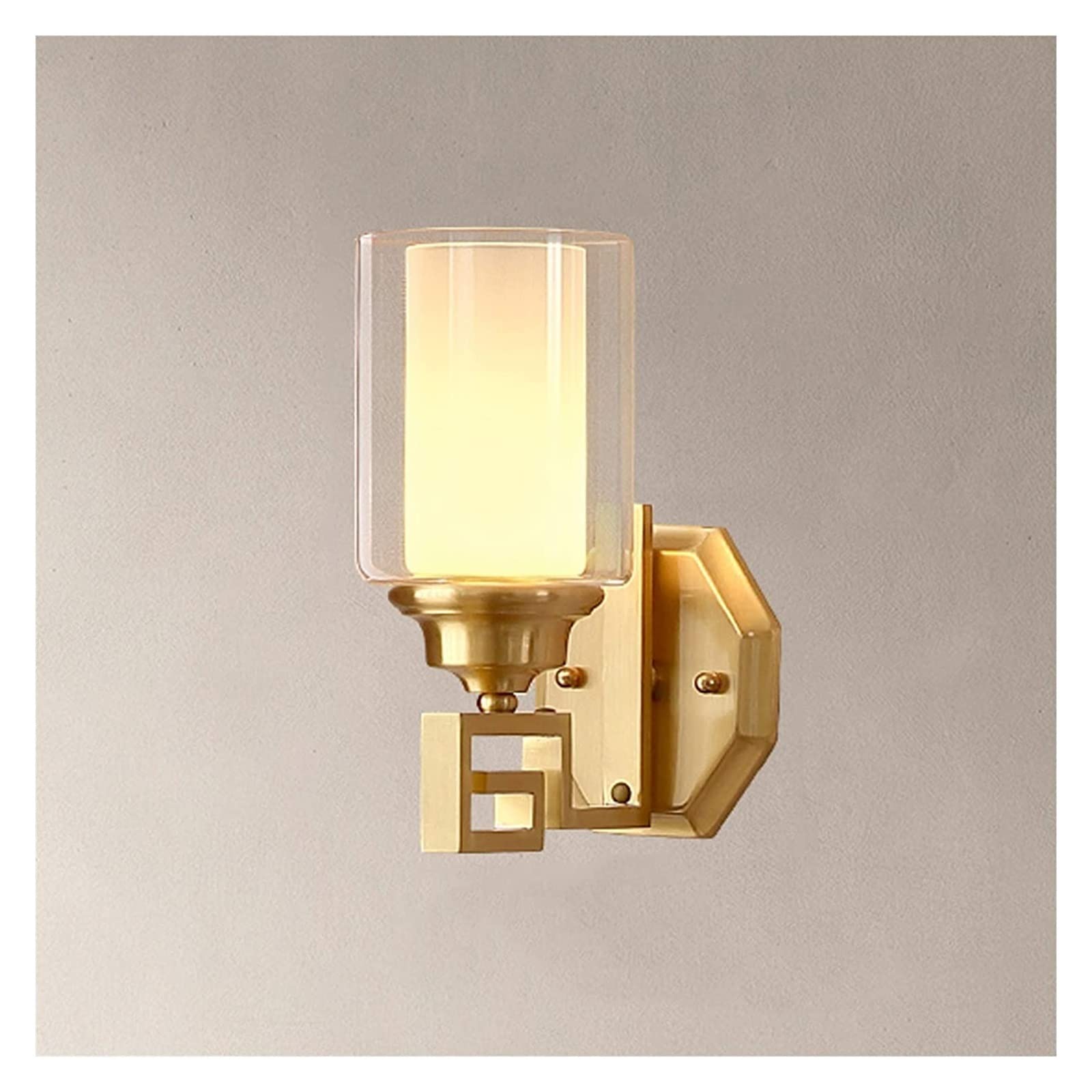 ZTCHSENZT Wall Lamp Light All Copper Chinese Living Room Wall Light E27 Indoor Lighting Simple Stair Aisle Chinese with Glass Lampshade Wall Light,1PACK