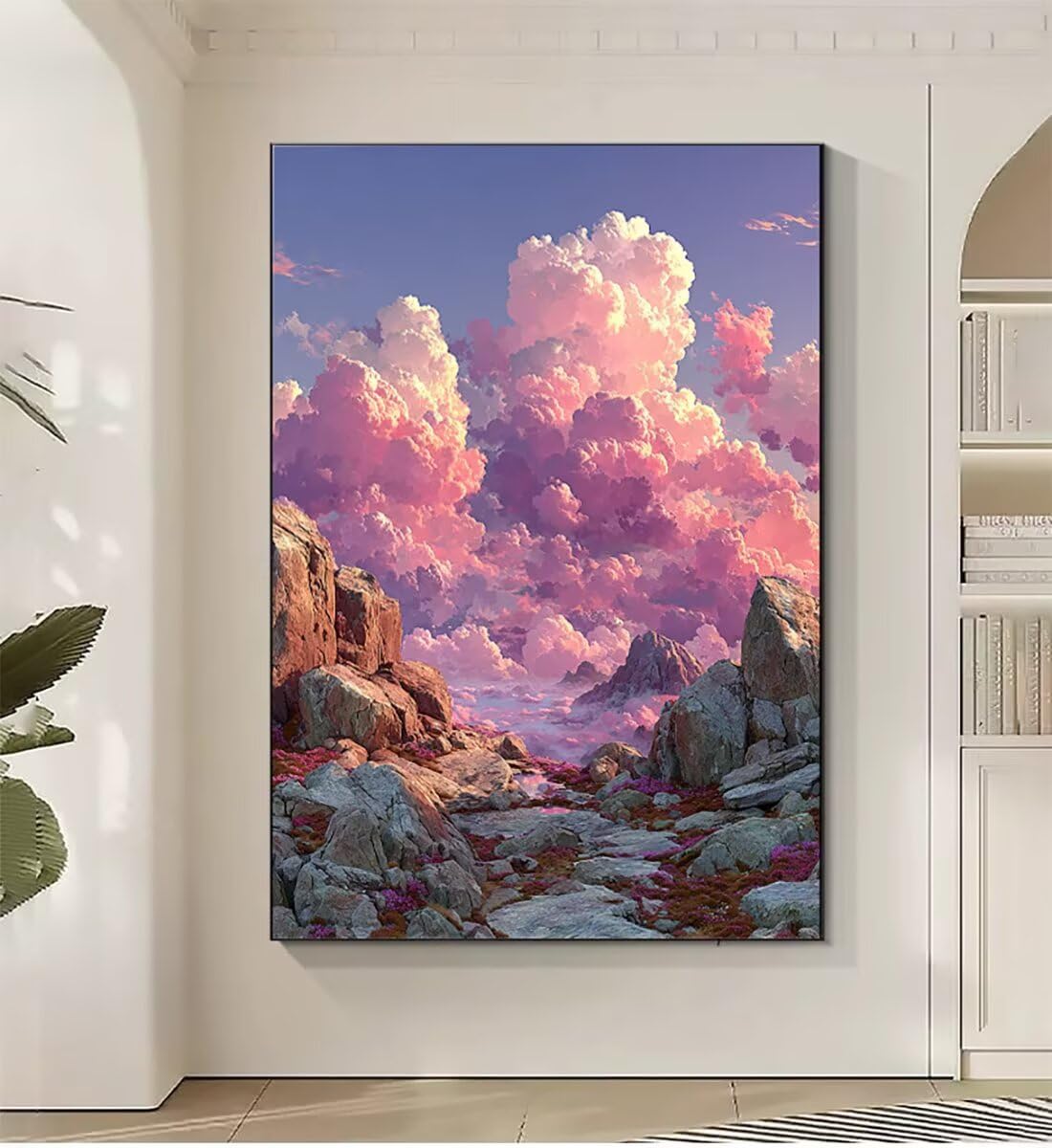 Landschaft Berg Malen Nach Zahlen Erwachsene, Paint by Numbers Adult Anfänger Set, Heimwerk Malen Nach Zahlen Kinder Mit Rahmen, 3 Pinsel und 36 Acrylfarbe Als für Deko Wohnzimmer 60 x 80 cm BJHDK250