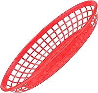 Vista 5 de Paquete de 60 cestas ovaladas de plástico rojo para comida rápida, 9 x 5.7 x 1.6 pulgadas, perfectas para picnic, servir delicatessen, pollo
