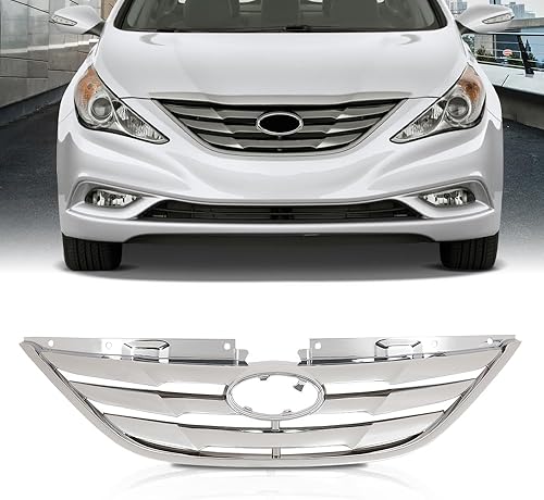 Miniatura 9 de GRAND ORANGE Montaje de parrilla delantera, compatible con Hyundai Sonata 2011 2012 2013 Parrilla de plástico ABS cromado HY1200154, 863503S100