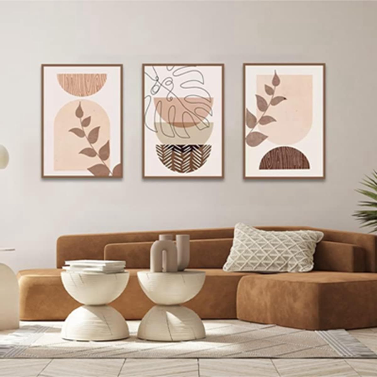 Lot De 3 Tableaux Muraux Abstraits Style Bohème Et Moderne | Déco Géométrique Pour Salon Et Chambre