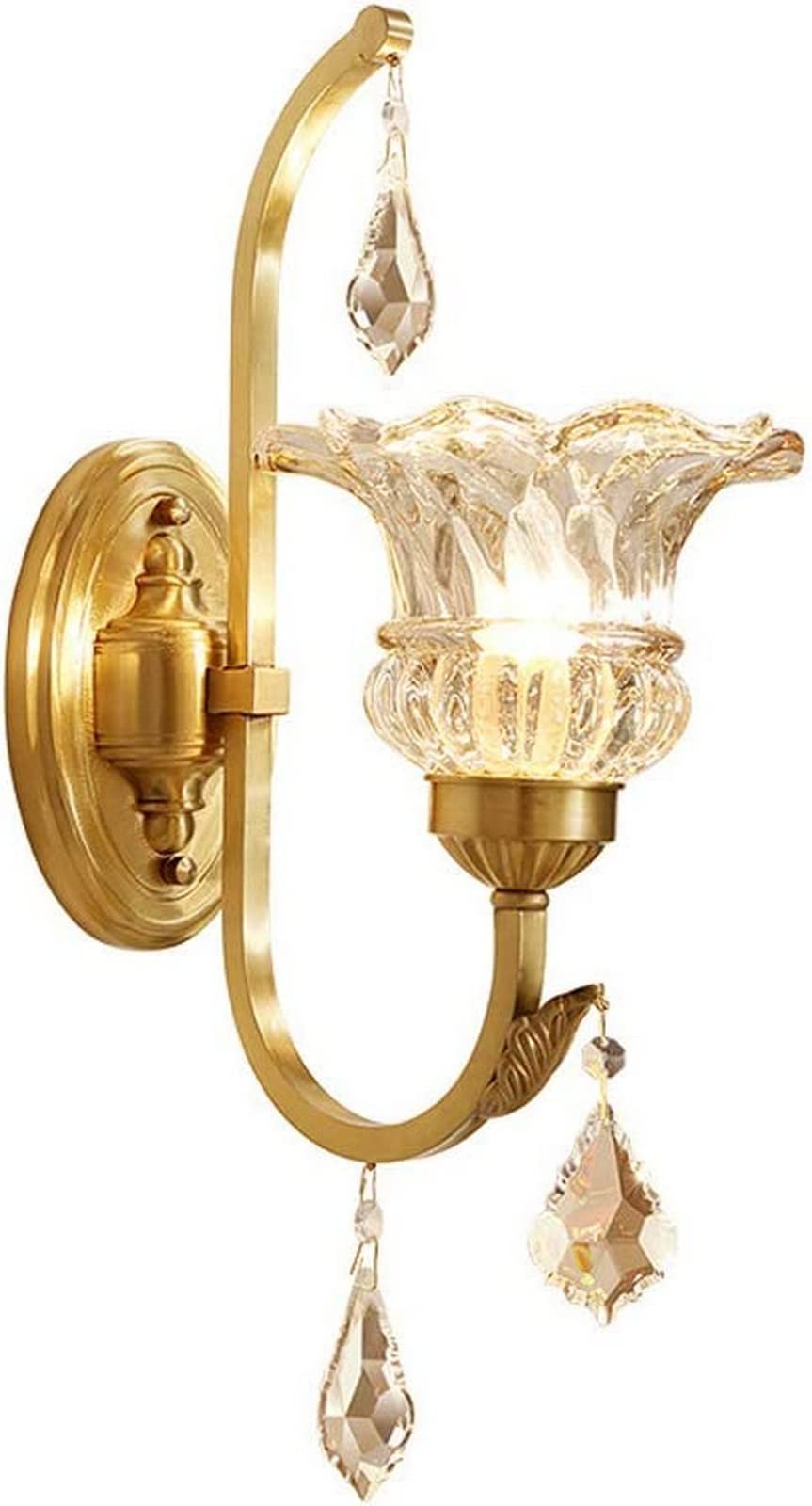 HXYSXHJUO Crystal Flower Wall Lamp, E14 Pendant Holder, Retro Decorative Sconce for Bedroom, Aisle & Staircase Lighting, All Copper Construction, Elegant Bedside Decor