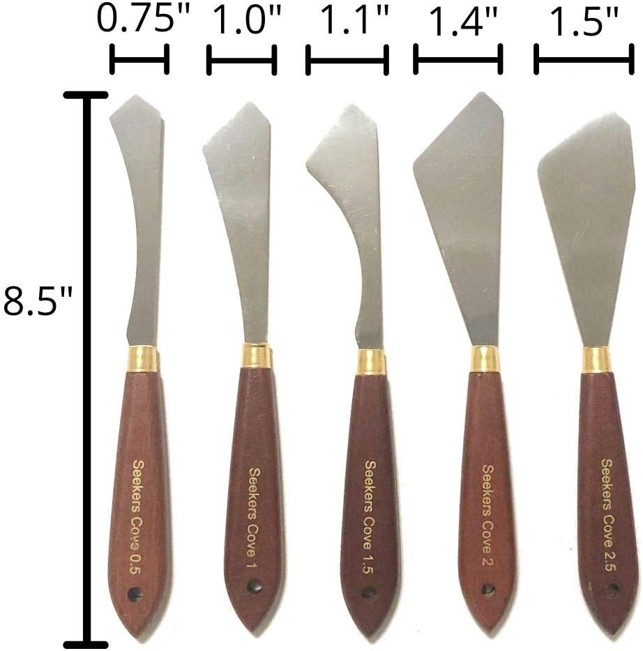 Painting Knife Set of 5 - Five Palette Knives - Wood Handle and Steel Blade (2) - Straight Edge Gentle Flex for Art and Paint (Stainless, 5 Pieces)