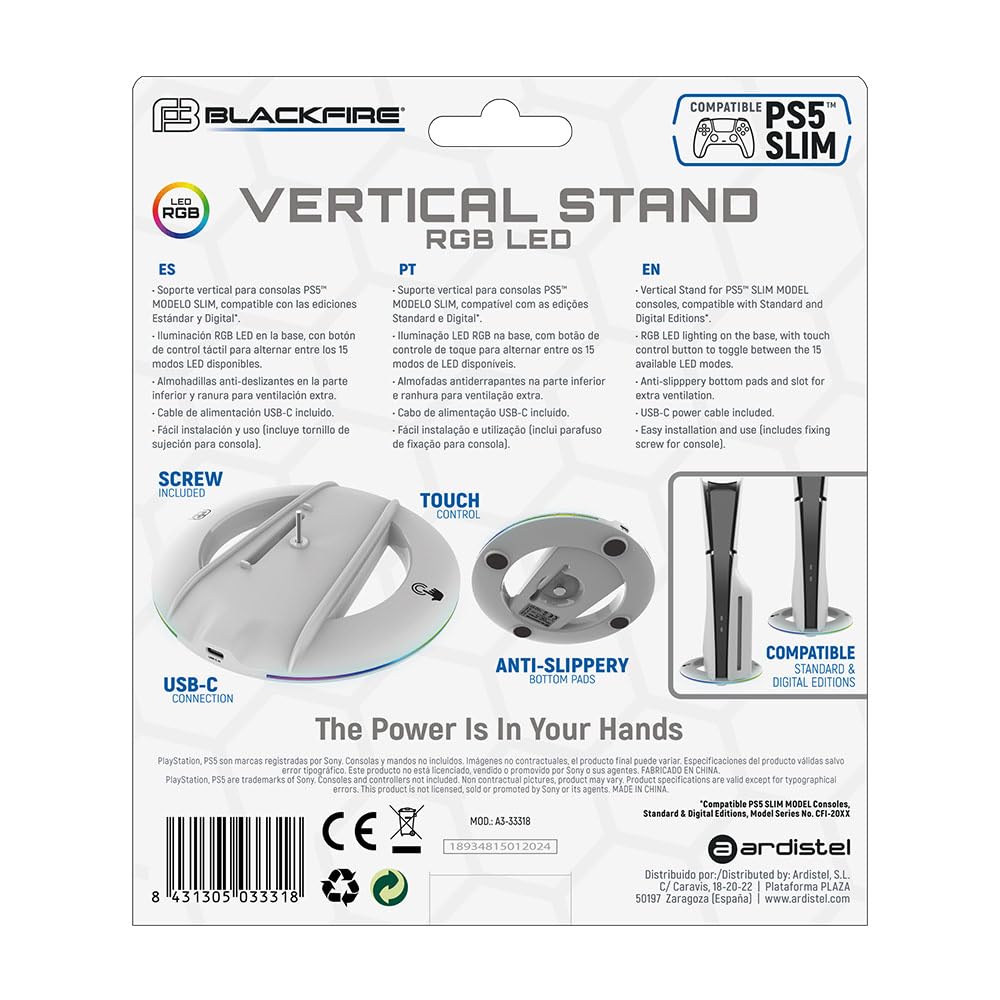 Ardistel BLACKFIRE® Vertical Stand RGB LED Compatible con PS5 Slim