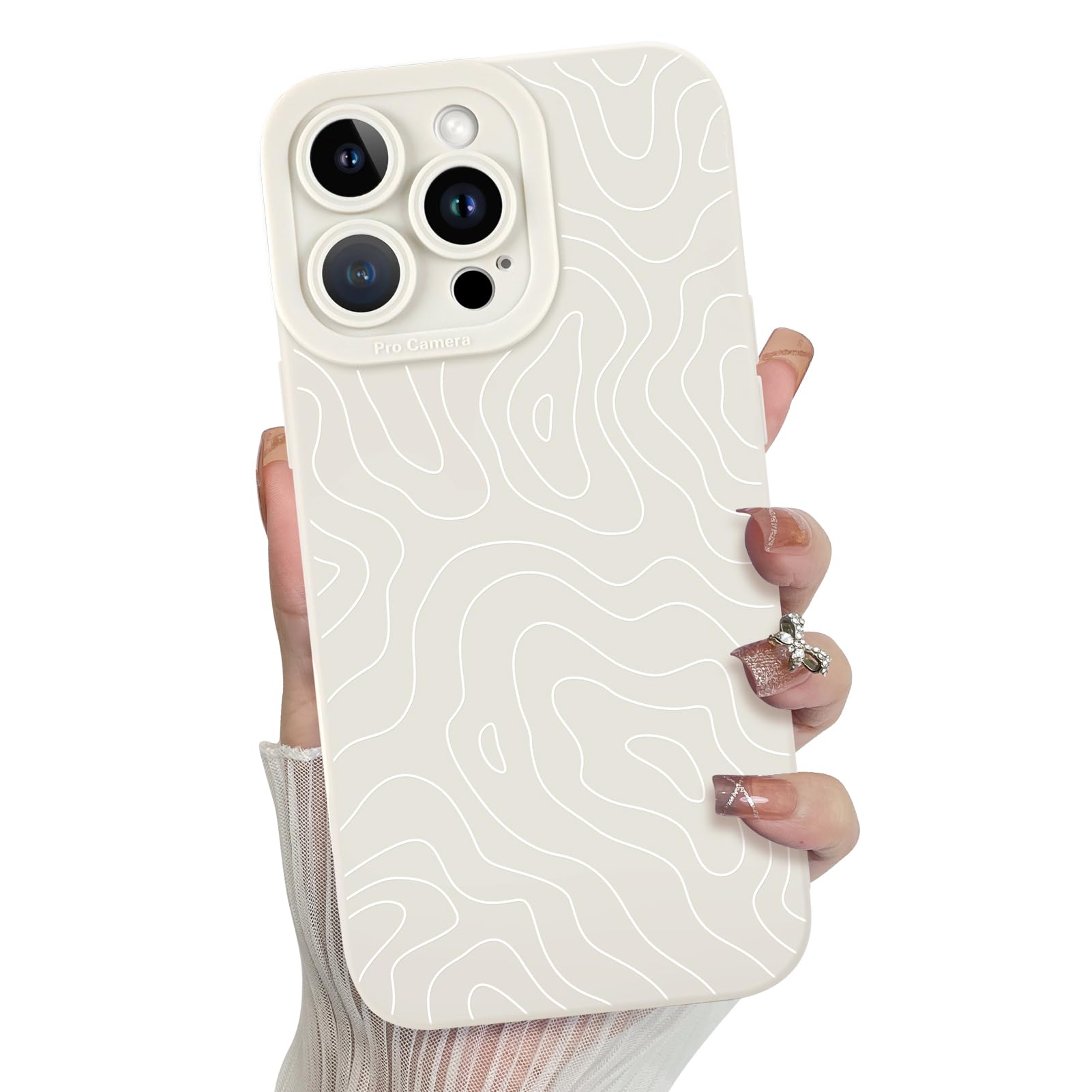 MZELQ for iPhone 13 Pro Case, Silicone Wave Ripple Cute Pattern, Camera Protection Soft Slim Phone Case for Phone Case -White
